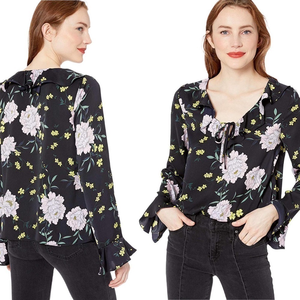NWT Cupcakes and Cashmere Amethyst Floral Satin V Neck Blouse Size Large